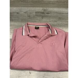 BOSS Hugo Boss Polo Shirt Mens XL pink Slim Fit Long Sleeve Cotton Designer Top